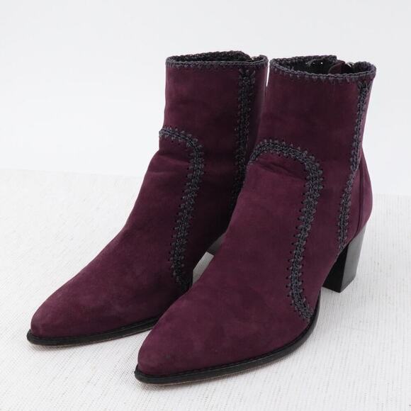 Alexandre Birman Benta Bootie 8 / 8.5 Burgundy Suede Crochet Ankle Boots Western - Picture 4 of 16